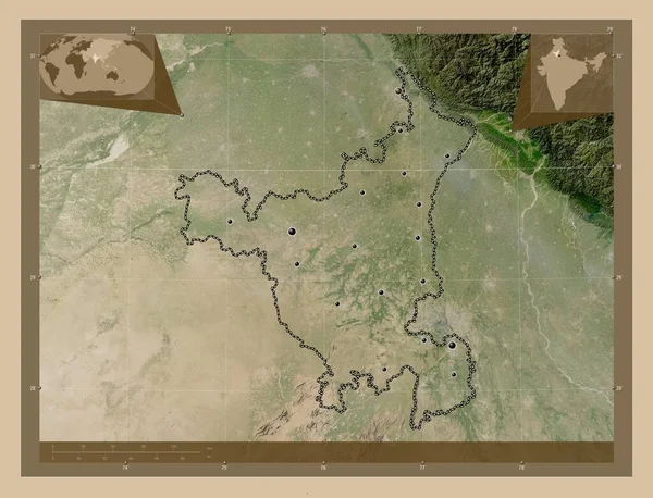 Haryana Estado India Mapa Satelital Baja Resolución Ubicaciones Las Principales —  Fotos de Stock