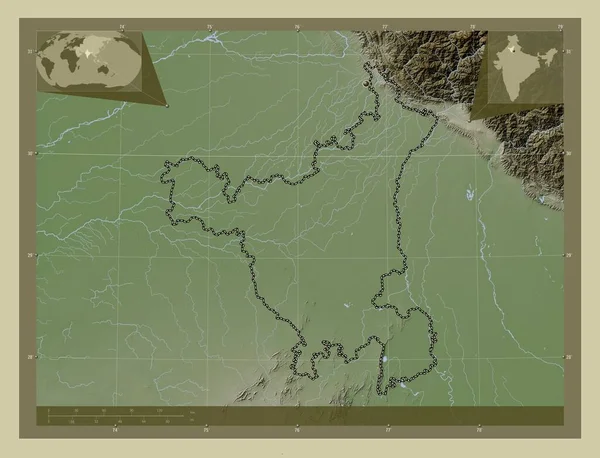 哈里亚纳邦 印度邦 用Wiki风格绘制的带有湖泊和河流的高程地图 角辅助位置图 — 图库照片