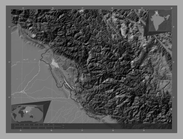 Himachal Pradesh Vakbondsgebied Van India Hoogteplattegrond Met Meren Rivieren Locaties — Stockfoto