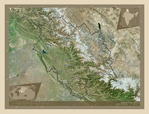 Himachal Pradesh Terytorium Indii Mapa Satelity Wysokiej Rozdzielczości Lokalizacje Nazwy — Zdjęcie stockowe