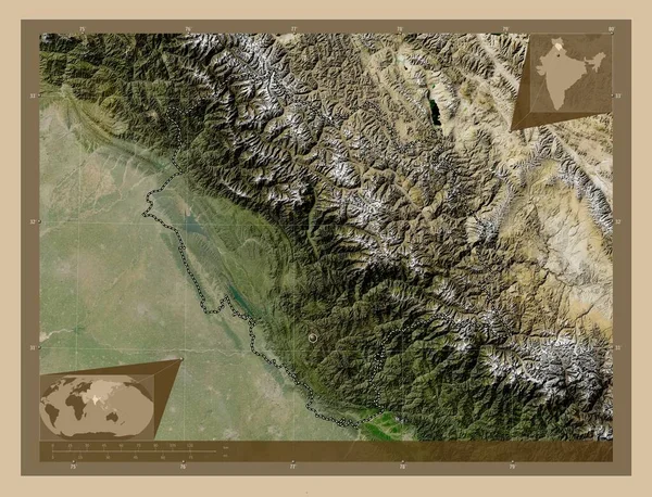 喜马偕尔邦 印度的联邦领土 低分辨率卫星地图 角辅助位置图 — 图库照片
