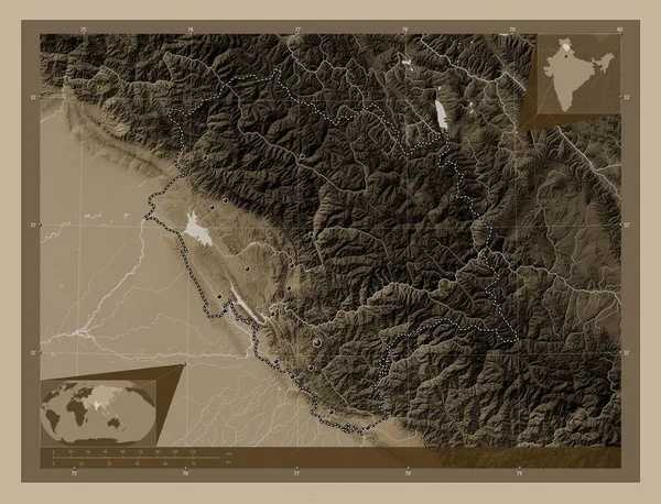 Химачал Прадеш Союзная Территория Индии Карта Высоты Окрашенная Сепиевые Тона — стоковое фото