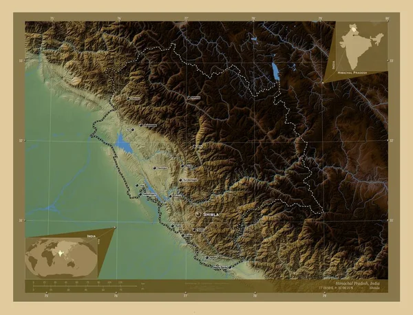 Himachal Pradesh Území Odborů Indii Barevná Mapa Jezery Řekami Umístění — Stock fotografie