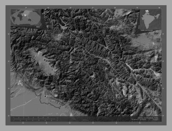 Τζαμού Και Κασμίρ Πολιτεία Της Ινδίας Bilevel Υψομετρικός Χάρτης Λίμνες — Φωτογραφία Αρχείου