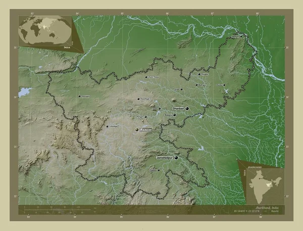 Jharkhand Estado India Mapa Elevación Coloreado Estilo Wiki Con Lagos —  Fotos de Stock