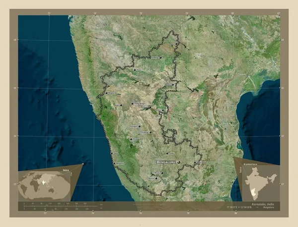 Karnataka Estado Índia Mapa Satélite Alta Resolução Locais Nomes Das — Fotografia de Stock