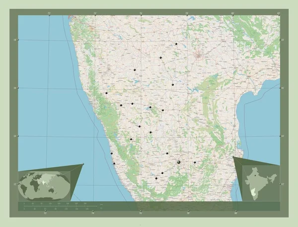 Karnataka Stát Indie Otevřít Mapu Ulice Umístění Velkých Měst Regionu — Stock fotografie