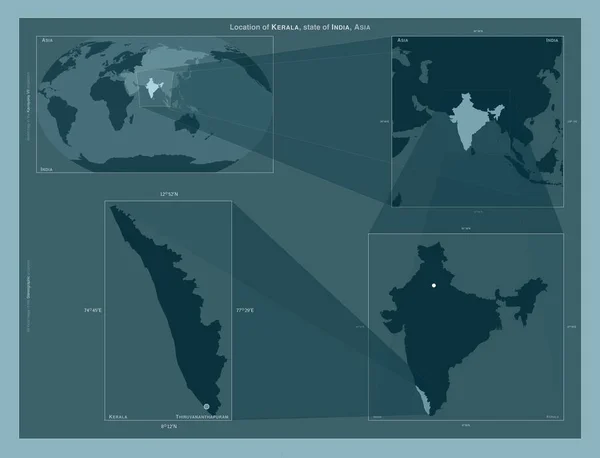 Kerala Estado India Diagrama Que Muestra Ubicación Región Mapas Gran — Foto de Stock