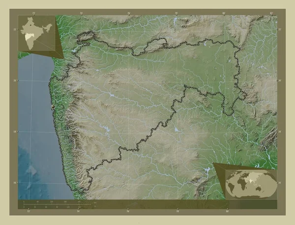 Maháráštra Stát Indie Zdvihová Mapa Zbarvená Stylu Wiki Jezery Řekami — Stock fotografie