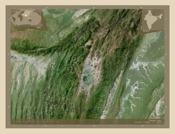 Μανιπούρ Πολιτεία Της Ινδίας Υψηλής Ανάλυσης Δορυφορικός Χάρτης Τοποθεσίες Και — Φωτογραφία Αρχείου