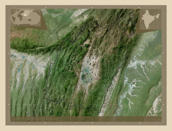 Μανιπούρ Πολιτεία Της Ινδίας Υψηλής Ανάλυσης Δορυφορικός Χάρτης Τοποθεσίες Μεγάλων — Φωτογραφία Αρχείου