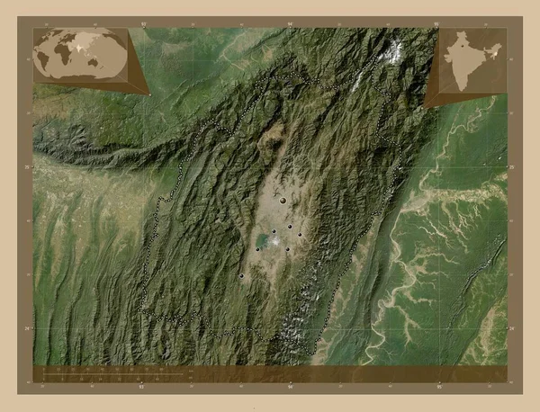 Manipur Estado India Mapa Satelital Baja Resolución Ubicaciones Las Principales —  Fotos de Stock