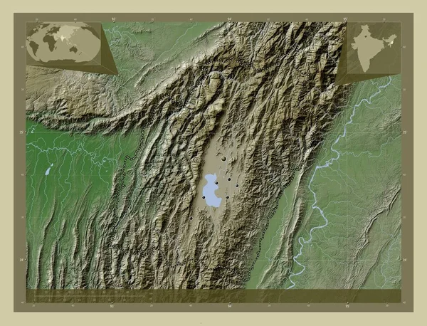 Μανιπούρ Πολιτεία Της Ινδίας Υψόμετρο Χάρτη Χρωματισμένο Στυλ Wiki Λίμνες — Φωτογραφία Αρχείου