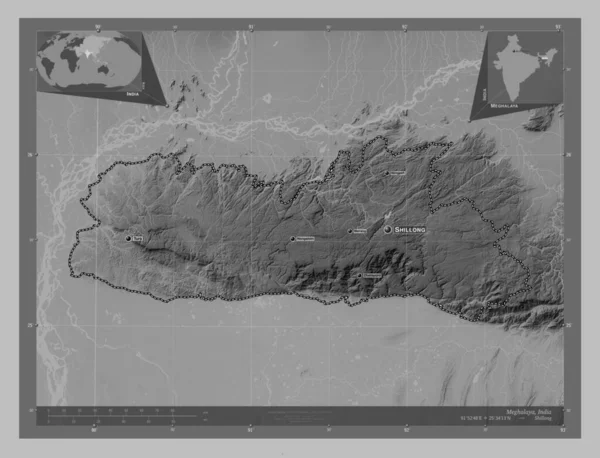 Meghalaya Stát Indie Výškové Mapy Jezery Řekami Umístění Názvy Velkých — Stock fotografie