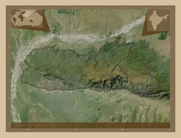 Meghalaya Stan Indie Niska Rozdzielczość Satelity Pomocnicze Mapy Położenia Narożnika — Zdjęcie stockowe