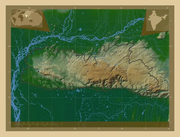 Meghalaya Delstaten Indien Färgade Höjd Karta Med Sjöar Och Floder — Stockfoto