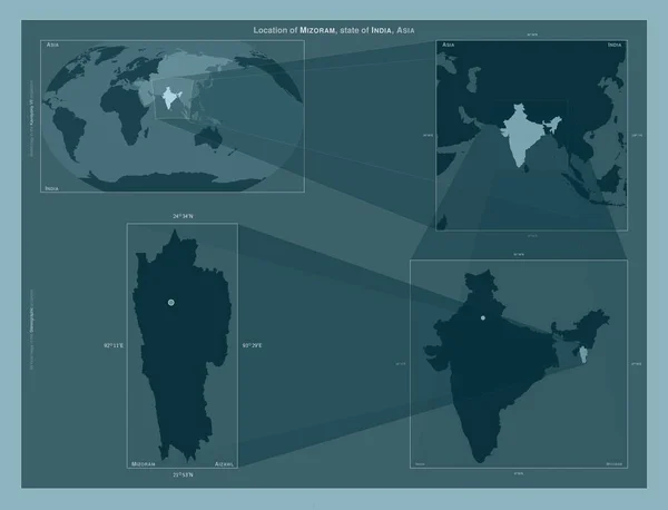 Mizoram Estado India Diagrama Que Muestra Ubicación Región Mapas Gran — Foto de Stock