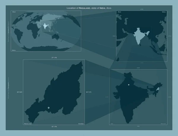 Nagaland Estado India Diagrama Que Muestra Ubicación Región Mapas Gran — Foto de Stock