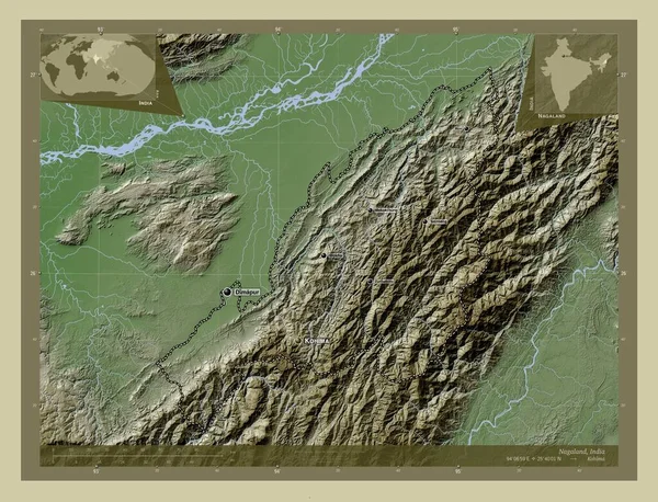 Nagaland Stan Indie Mapa Wzniesień Kolorowa Stylu Wiki Jeziorami Rzekami — Zdjęcie stockowe