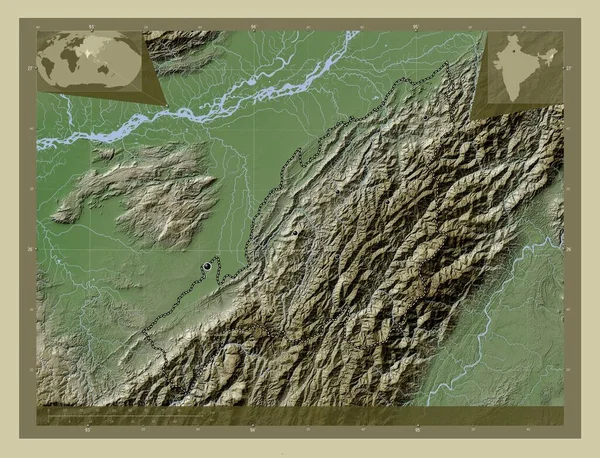 Nagaland Stát Indie Zdvihová Mapa Zbarvená Stylu Wiki Jezery Řekami — Stock fotografie