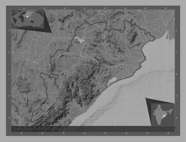 Одіша Штат Індія Білевелівська Карта Висот Озерами Річками Кутові Допоміжні — стокове фото