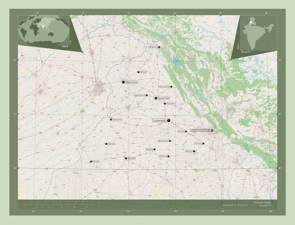 Punjab Staat India Open Plattegrond Locaties Namen Van Grote Steden — Stockfoto