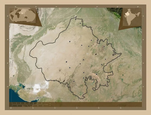 Rajastão Estado Índia Mapa Satélite Baixa Resolução Locais Das Principais — Fotografia de Stock