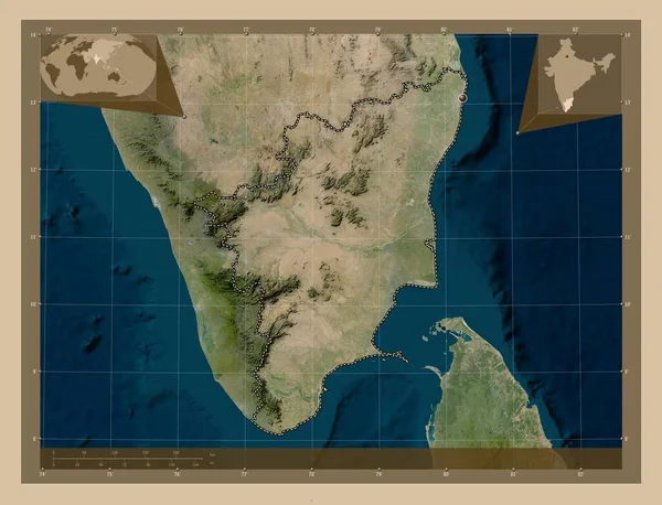 Тамілнаду Штат Індія Супутникова Карта Низькою Роздільною Здатністю Кутові Допоміжні — стокове фото