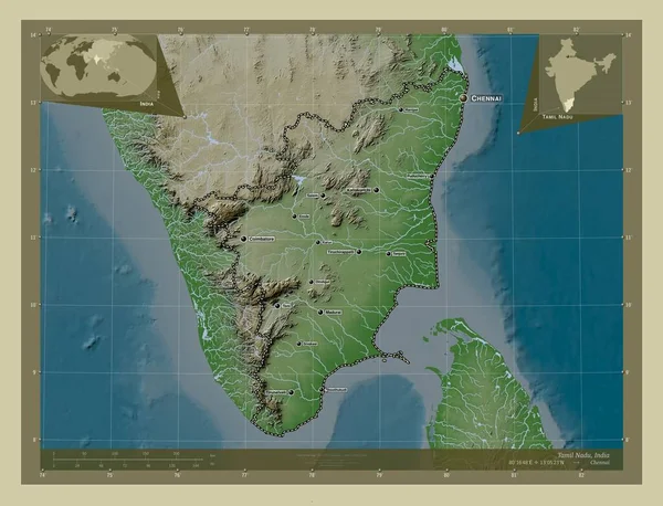 Tamil Nadu Estado India Mapa Elevación Coloreado Estilo Wiki Con —  Fotos de Stock