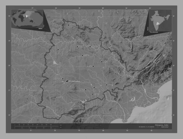 인도의 나라는 나라입니다 호수와 지역의 도시들의 위치와 Corner Auxiliary Location — 스톡 사진