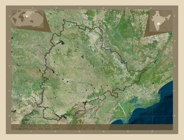 Telangana Estado India Mapa Satelital Alta Resolución Ubicaciones Las Principales —  Fotos de Stock