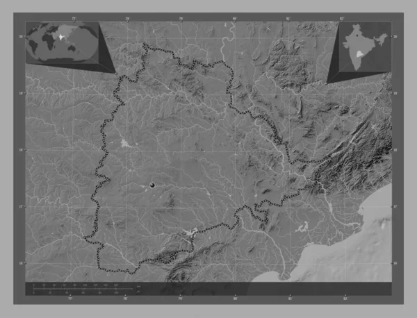 Telangana Estado India Mapa Elevación Bilevel Con Lagos Ríos Mapas —  Fotos de Stock