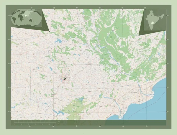 Телангана Штат Индия Карта Улиц Вспомогательные Карты Расположения Углов — стоковое фото
