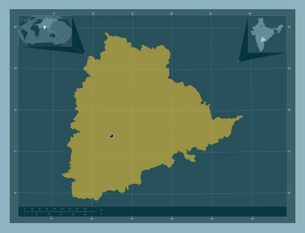 Телангана Штат Індія Твердий Колір Кутові Допоміжні Карти Місцезнаходження — стокове фото