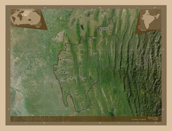 Tripura Estado India Mapa Satelital Baja Resolución Ubicaciones Nombres Las — Foto de Stock