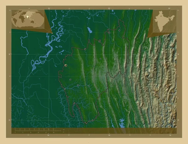 Трипура Штат Индия Цветная Карта Высоты Озерами Реками Места Расположения — стоковое фото