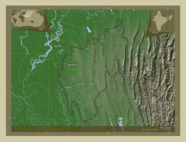 Tripura State India Elevation Map Colored Wiki Style Lakes Rivers — Stock Photo, Image