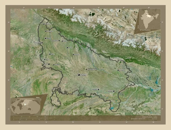 Uttar Pradesh Estado India Mapa Satelital Alta Resolución Ubicaciones Nombres —  Fotos de Stock