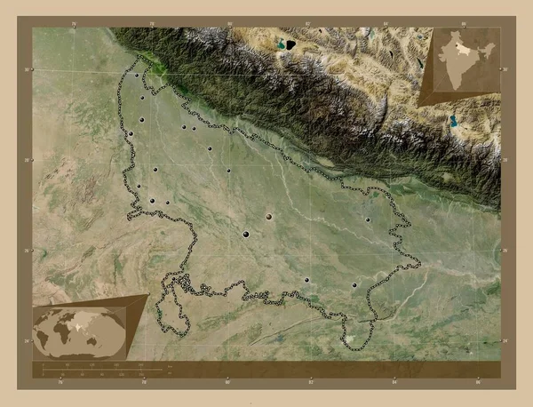 Uttar Pradesh Estado India Mapa Satelital Baja Resolución Ubicaciones Las —  Fotos de Stock