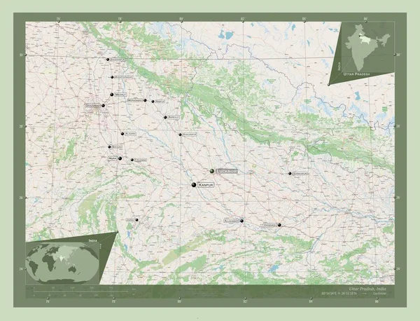 Uttar Pradesh Staat Van India Open Plattegrond Locaties Namen Van — Stockfoto