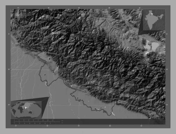 Уттаракханд Штат Индия Карта Рельефа Билевела Озерами Реками Места Расположения — стоковое фото