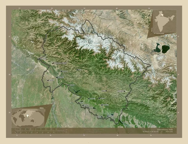 Uttarakhand Stan Indie Mapa Satelity Wysokiej Rozdzielczości Lokalizacje Nazwy Głównych — Zdjęcie stockowe