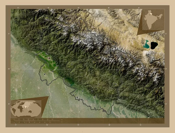 Uttarakhand Stato Dell India Mappa Satellitare Bassa Risoluzione Località Delle — Foto Stock