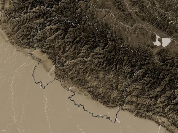 Uttarakhand Stan Indie Mapa Wzniesień Kolorowe Sepia Dźwięki Jeziorami Rzekami — Zdjęcie stockowe