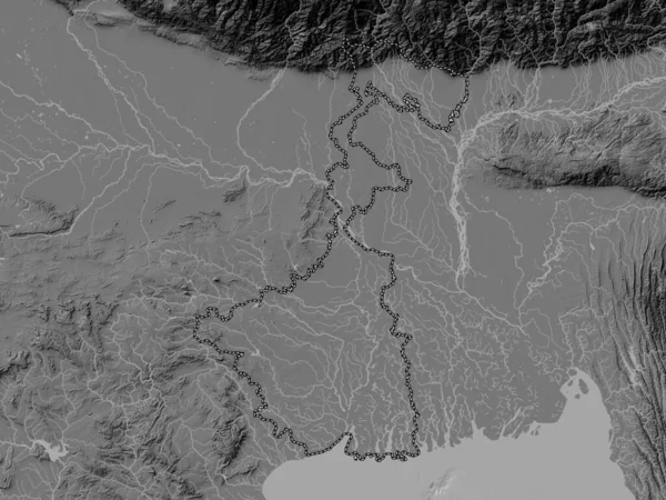 Західний Бенгал Штат Індія Мапа Висот Озерами Річками — стокове фото