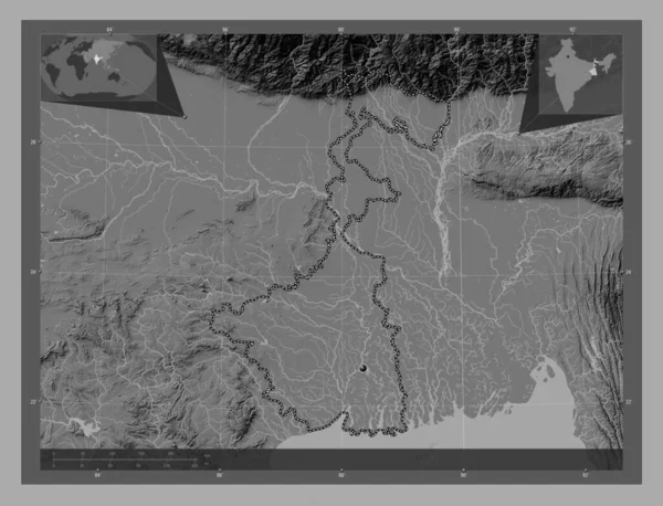 Bengale Occidental État Inde Carte Altitude Bilevel Avec Lacs Rivières — Photo