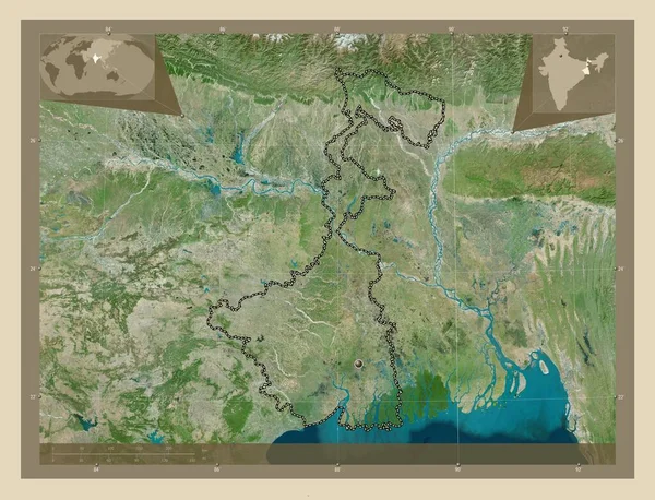 Δυτική Βεγγάλη Πολιτεία Της Ινδίας Υψηλής Ανάλυσης Δορυφορικός Χάρτης Γωνιακοί — Φωτογραφία Αρχείου