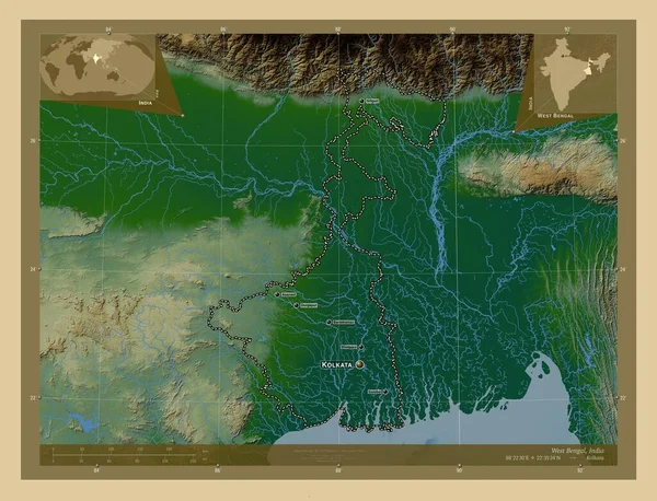 Nyugat Bengál India Állam Színes Domborzati Térkép Tavakkal Folyókkal Régió — Stock Fotó