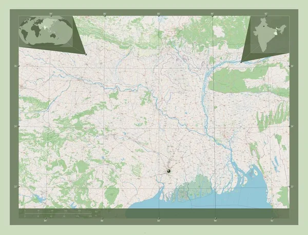Західний Бенгал Штат Індія Відкрита Карта Вулиць Кутові Допоміжні Карти — стокове фото