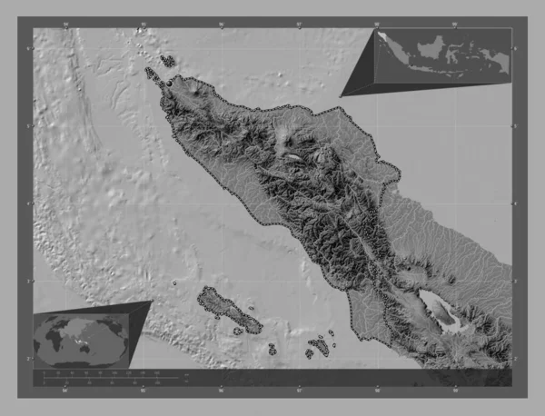 Atjeh Autonome Provincie Indonesië Hoogteplattegrond Met Meren Rivieren Hulplocatiekaarten Hoek — Stockfoto